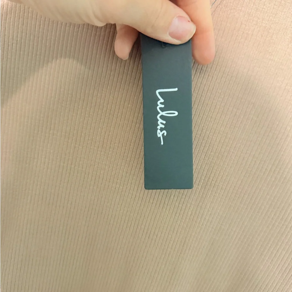 Lulus Sweet Season Tan Ribbed Mock Neck Bodycon Mini Dress Long Sleeve XS NWT - Picture 10 of 11